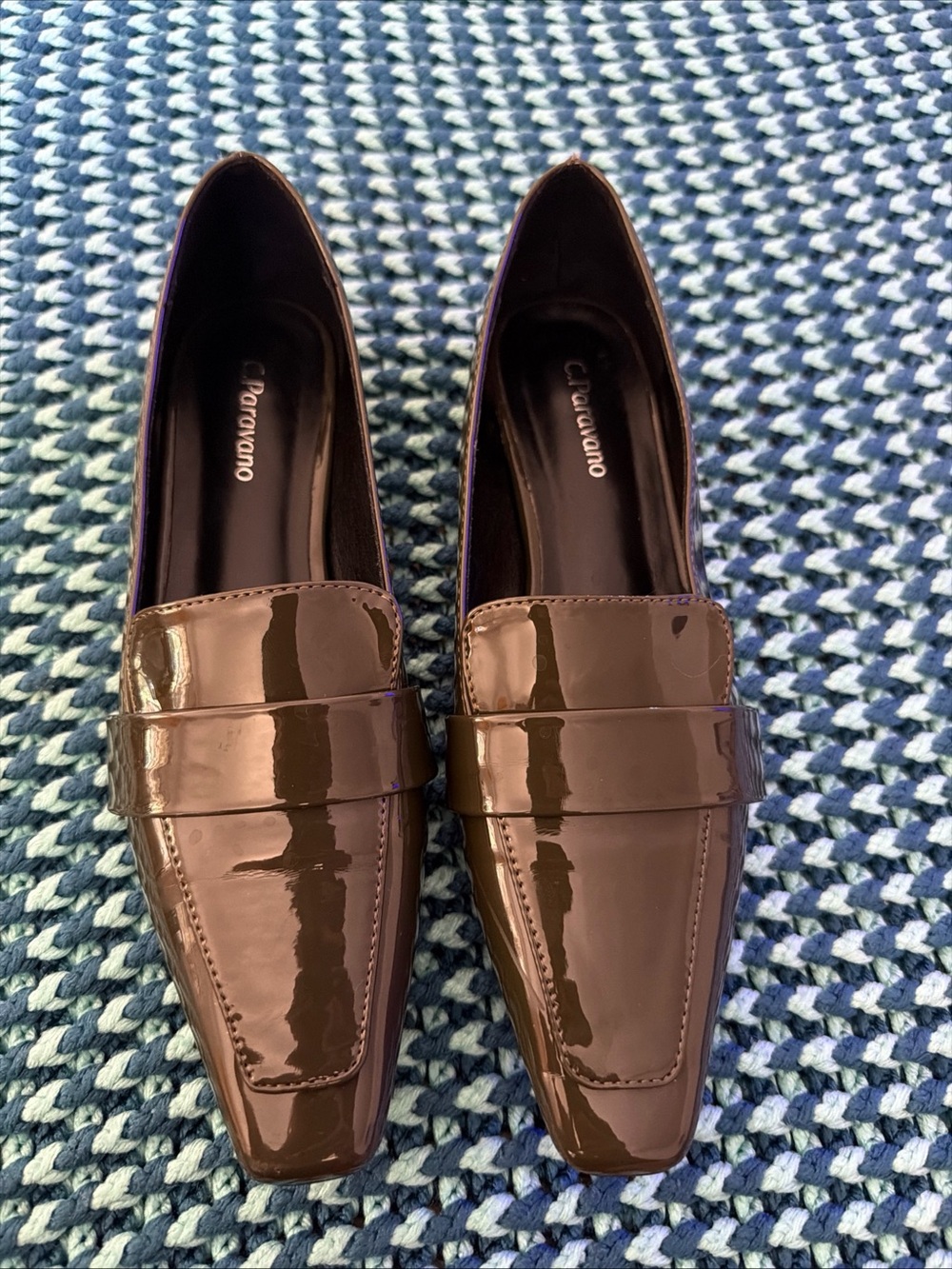 C. Paravano Brown Patent Leather Loafers for Women